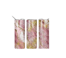 Load image into Gallery viewer, Pink white & gold agate glitter 20 oz Tumbler or koozie