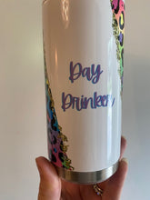 Load image into Gallery viewer, Day Drinker leopard print skinny can koozie or tumbler