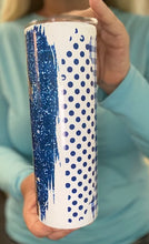 Load image into Gallery viewer, Plaid polka dots sparkles & leopard print 20 oz skinny tumbler or koozie