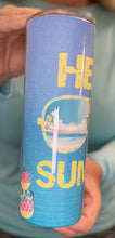 Load image into Gallery viewer, Hello Summer w/sunglasses & pineapple 20 oz skinny tumbler or koozie