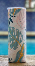 Load image into Gallery viewer, Summerlife Mombun with tropical leaves 20 oz skinny tumbler or koozie