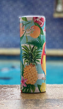 Load image into Gallery viewer, Tropical Bird with Pineapple & pomegranite 20 oz skinny tumbler or koozie