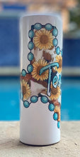 Load image into Gallery viewer, State of Texas with Teal beads & sunflowers 20 oz skinny tumbler or koozie