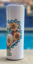 Load image into Gallery viewer, State of Texas with Teal beads & sunflowers 20 oz skinny tumbler or koozie