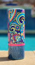 Load image into Gallery viewer, Blue denim with paisleys 20 oz skinny tumbler or koozie