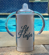 Load image into Gallery viewer, Highland Cow with Sunflowers & blue background 20 oz skinny tumbler or koozie or sippy cup