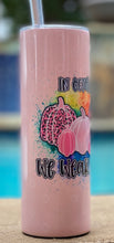 Load image into Gallery viewer, In October we wear Pink tumbler with pumpkins on pinks circle background