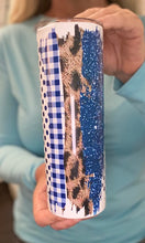 Load image into Gallery viewer, Plaid polka dots sparkles &amp; leopard print 20 oz skinny tumbler or koozie
