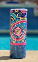 Load image into Gallery viewer, Blue denim with paisleys 20 oz skinny tumbler or koozie
