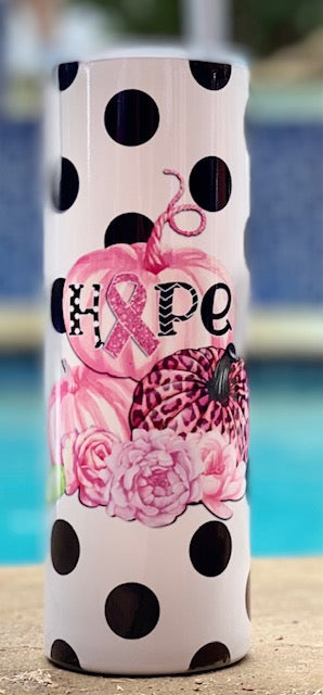 Hope with Pink Ribbon and pumpkins breast cancer tumbler